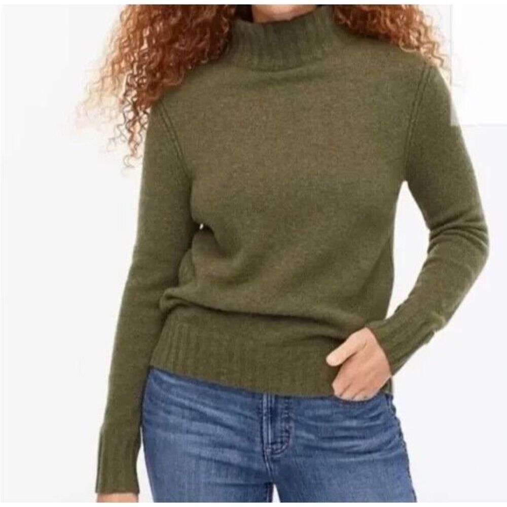 J. Crew‎ Womens XS Merino Wool Alpaca Blend High Neck Ribbed Hem Sweater Olive